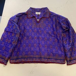 Monoki Diane Goldstein Ikat Purple Light Now Tunic Blouse One Size